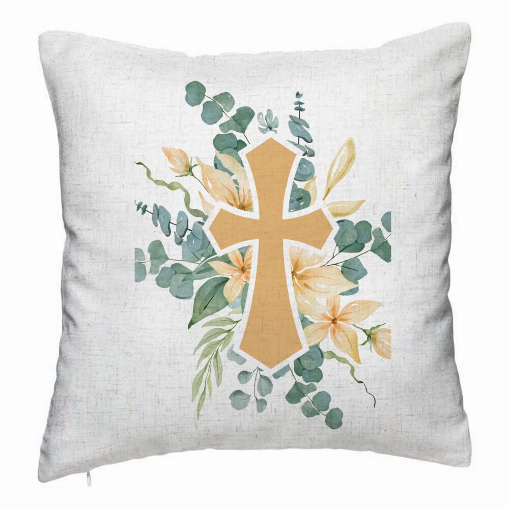 Perna Decorativa, Model Florala cu Cruce, 40x40 cm, Alb Murdar, Husa Detasabila, Burduf 5 Perna Decorativa