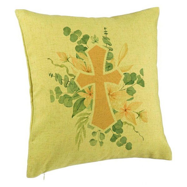 Perna Decorativa, Model Florala cu Cruce, 40x40 cm, Verde, Husa Detasabila, Burduf 5 Perna Decorativa