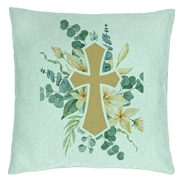 Perna Decorativa, Model Florala cu Cruce, 40x40 cm, Verde Menta, Husa Detasabila, Burduf 15 Perna Decorativa