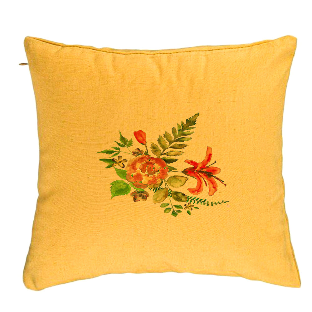Perna Decorativa, Model Florale, 40x40 cm, Galben, Husa Detasabila, Burduf 5 Perna Decorativa
