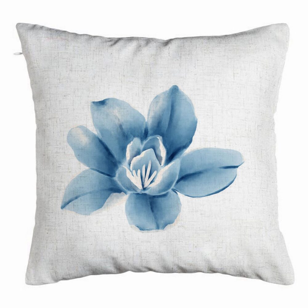 Perna Decorativa, Model Florale Blue Flower, 40x40 cm, Alb Murdar, Husa Detasabila, Burduf 5 Perna Decorativa