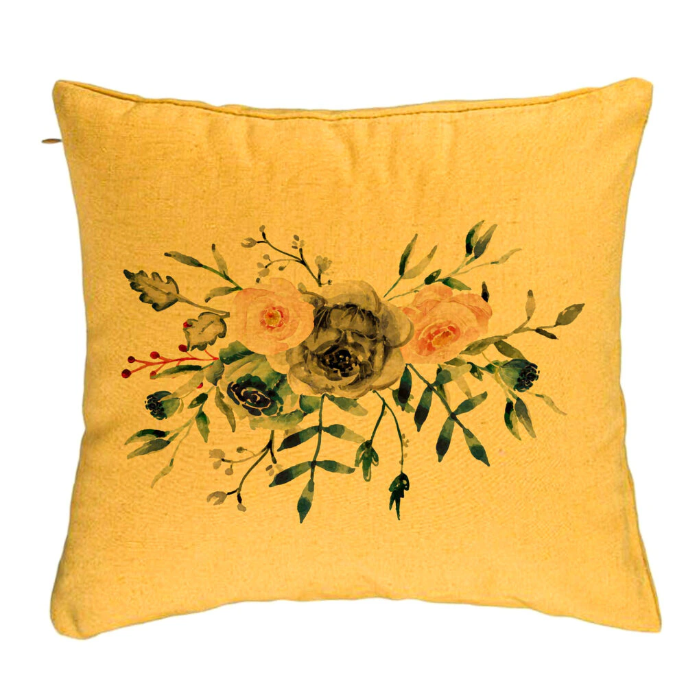Perna Decorativa, Model Florale Galbenstre, 40x40 cm, Galben, Husa Detasabila, Burduf 5 Perna Decorativa