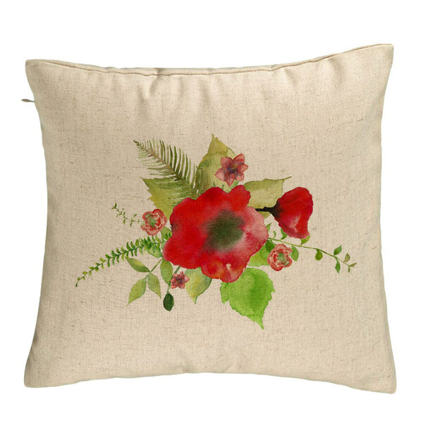 Perna Decorativa, Model Florale Mac, 40x40 cm, Bej, Husa Detasabila, Burduf 5 Perna Decorativa