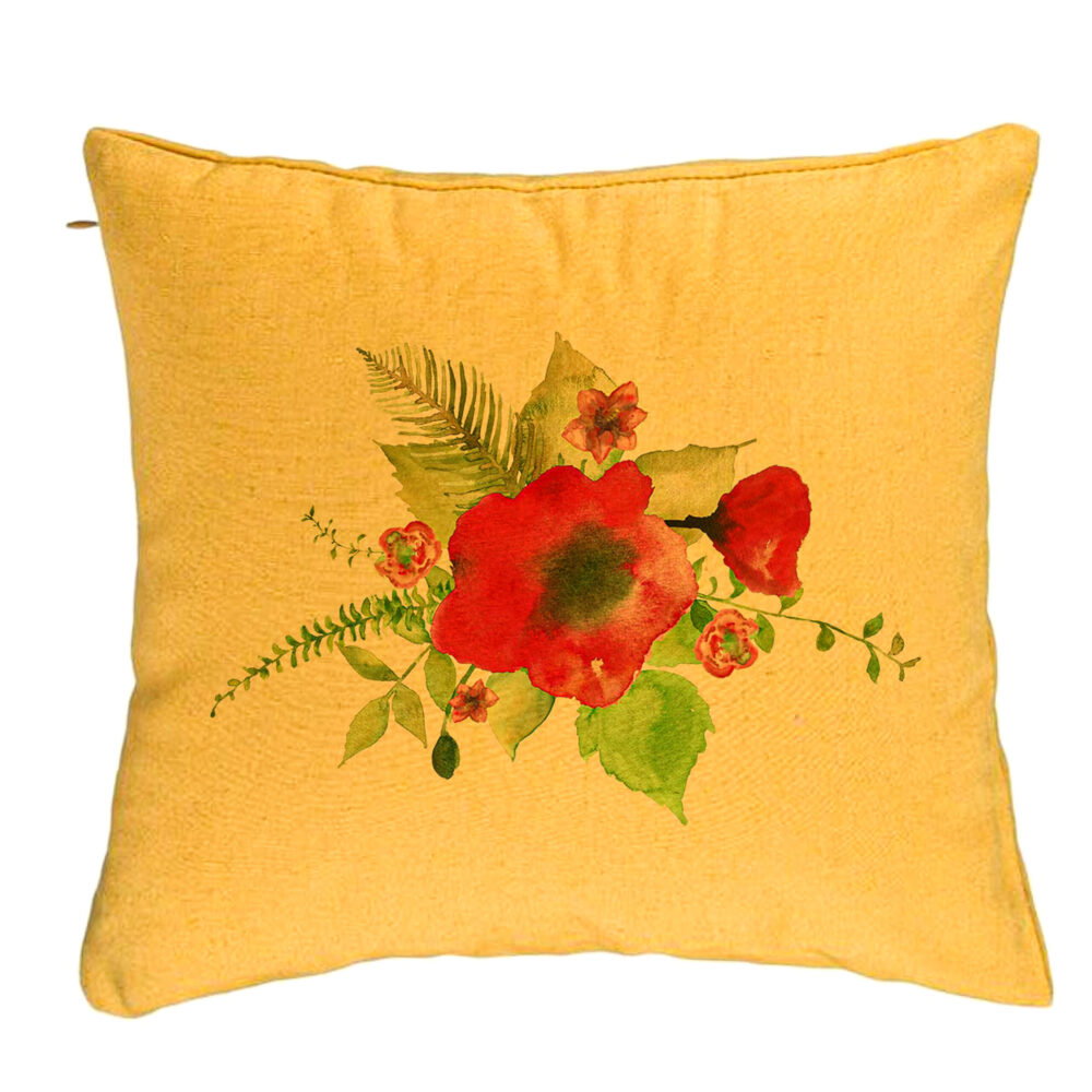 Perna Decorativa, Model Florale Mac, 40x40 cm, Galben, Husa Detasabila, Burduf 5 Perna Decorativa