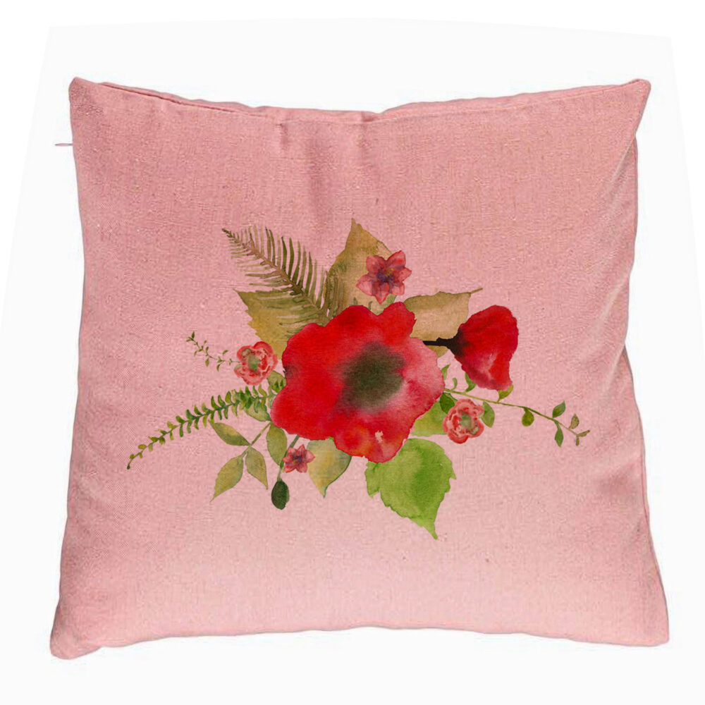 Perna Decorativa, Model Florale Mac, 40x40 cm, Roz, Husa Detasabila, Burduf 5 Perna Decorativa