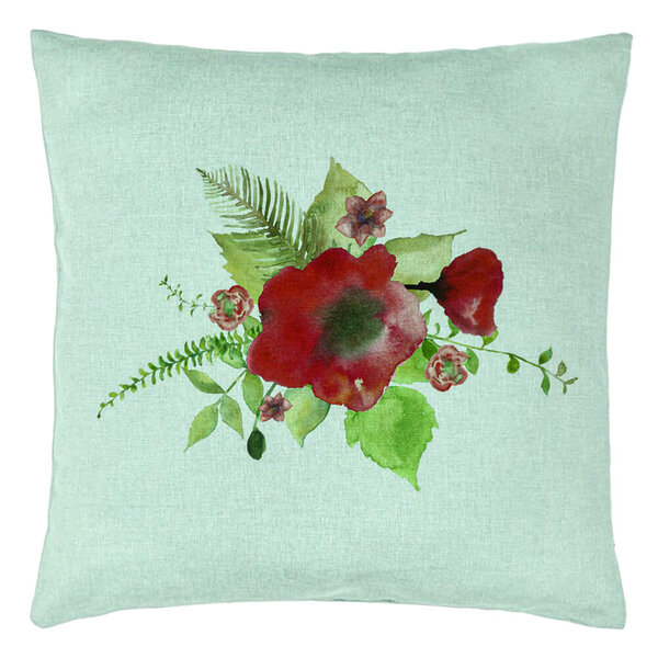 Perna Decorativa, Model Florale Mac, 40x40 cm, Verde Menta, Husa Detasabila, Burduf 15 Perna Decorativa
