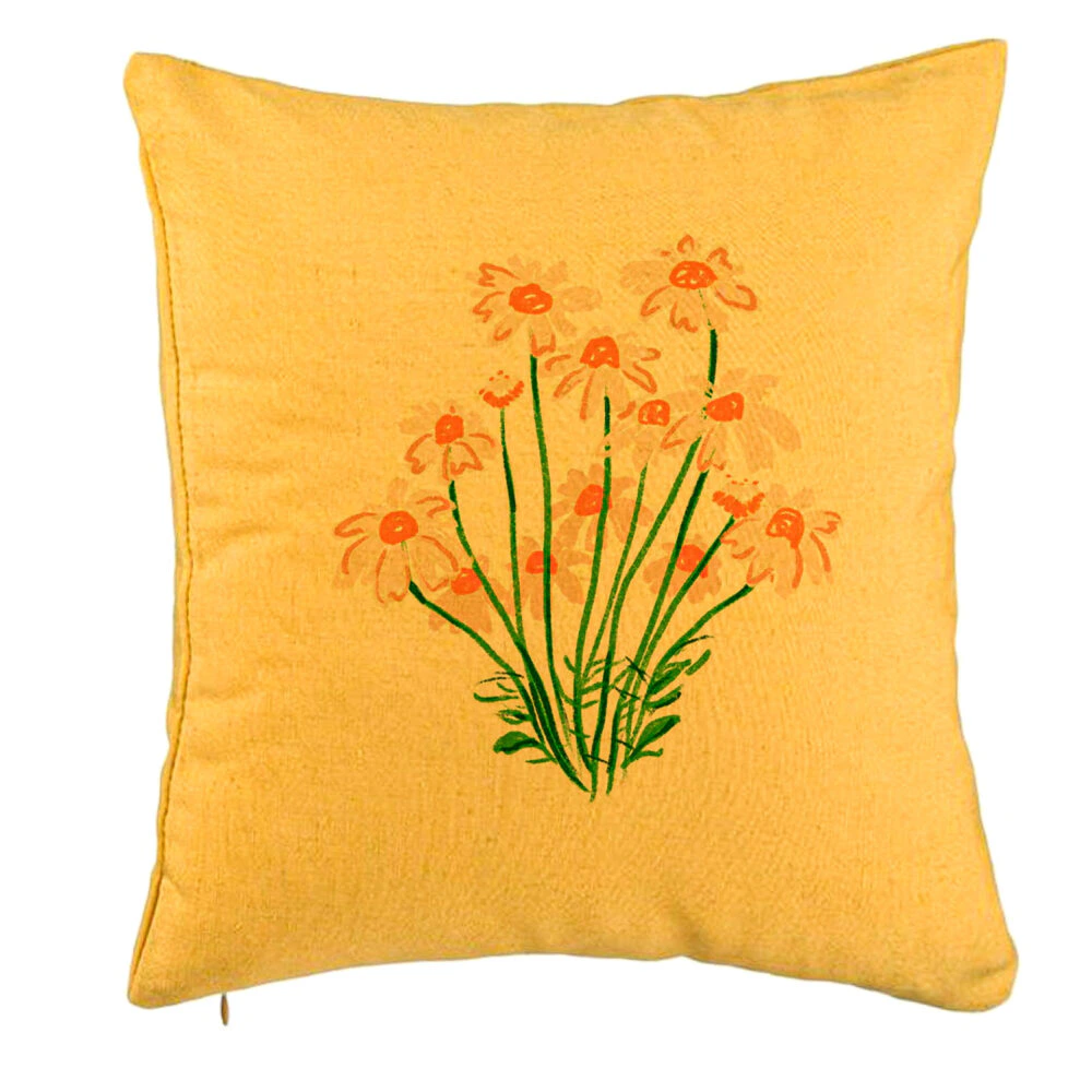 Perna Decorativa, Model Florale Margarete, 40x40 cm, Galben, Husa Detasabila, Burduf 5 Perna Decorativa