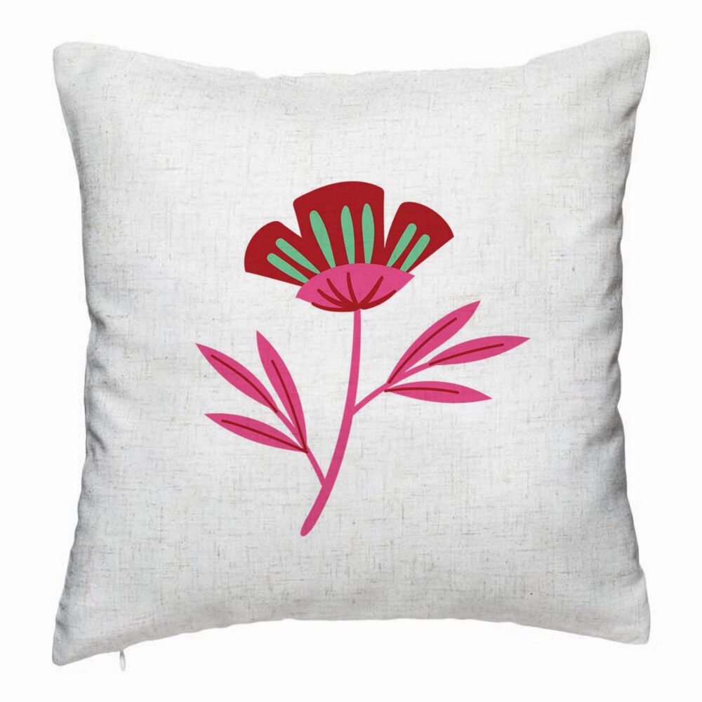 Perna Decorativa, Model Florale Red Paradise, 40x40 cm, Alb Murdar, Husa Detasabila, Burduf 5 Perna Decorativa