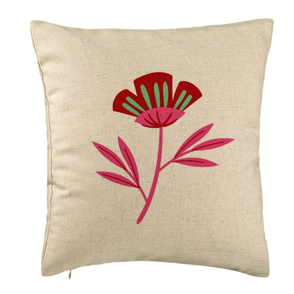 Perna Decorativa, Model Florale Red Paradise, 40x40 cm, Bej, Husa Detasabila, Burduf 5 Perna Decorativa