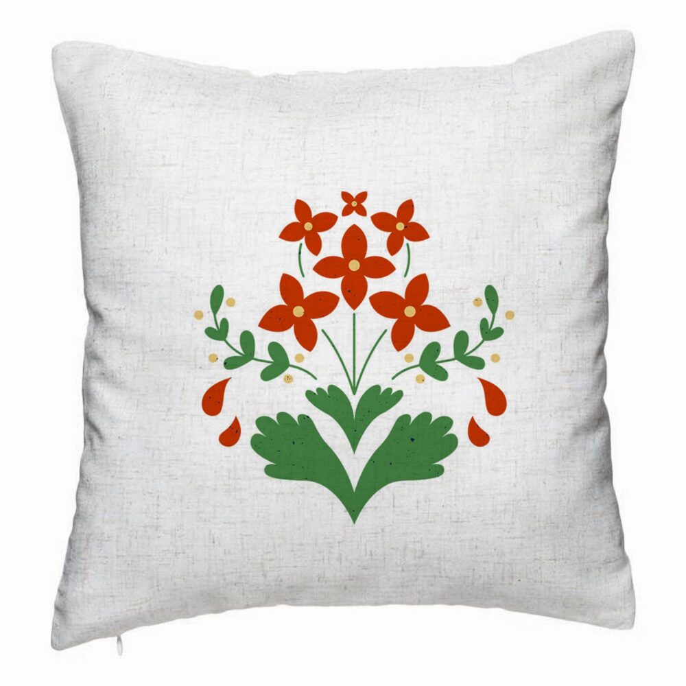 Perna Decorativa, Model Florale Rosii, 40x40 cm, Alb Murdar, Husa Detasabila, Burduf 5 Perna Decorativa