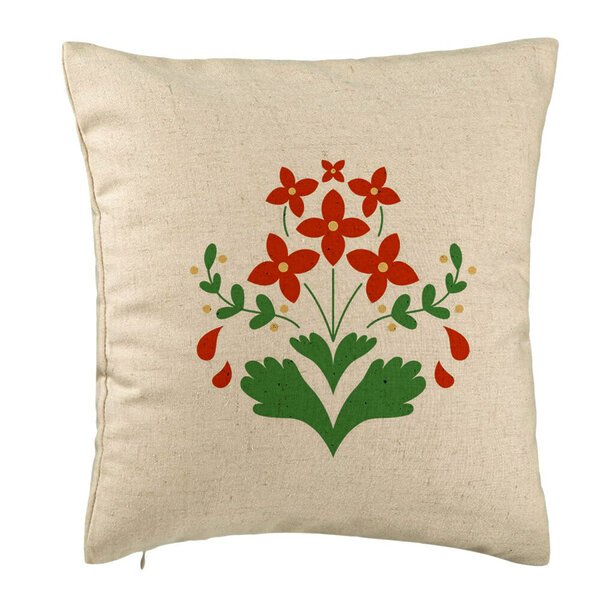 Perna Decorativa, Model Florale Rosii, 40x40 cm, Bej, Husa Detasabila, Burduf 5 Perna Decorativa