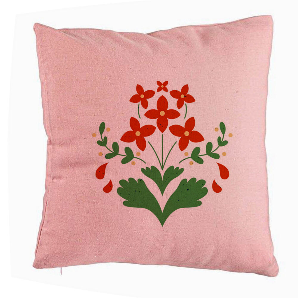 Perna Decorativa, Model Florale Rosii, 40x40 cm, Roz, Husa Detasabila, Burduf 5 Perna Decorativa