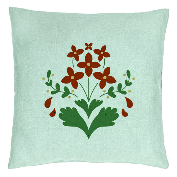 Perna Decorativa, Model Florale Rosii, 40x40 cm, Verde Menta, Husa Detasabila, Burduf 15 Perna Decorativa