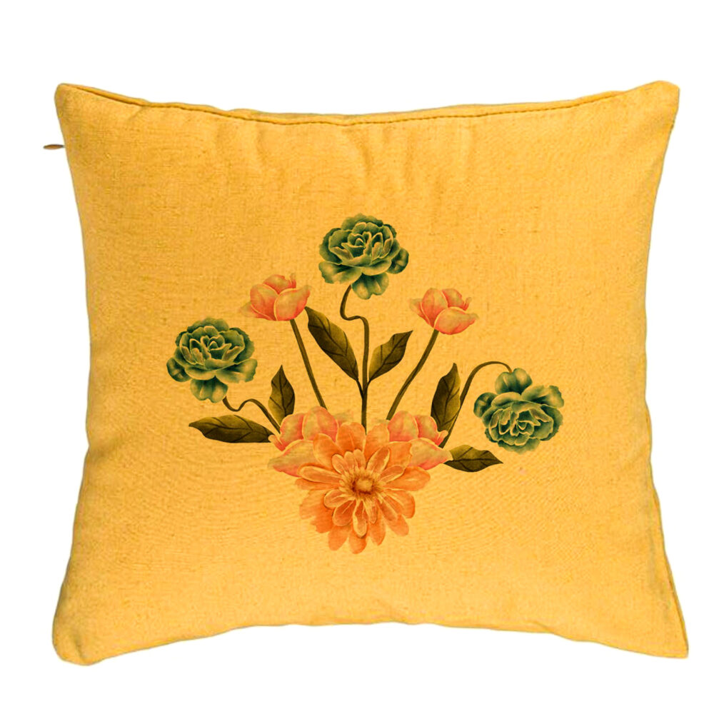 Perna Decorativa, Model Florale Roz Gold si Galbenstru, 40x40 cm, Galben, Husa Detasabila, Burduf 5 Perna Decorativa