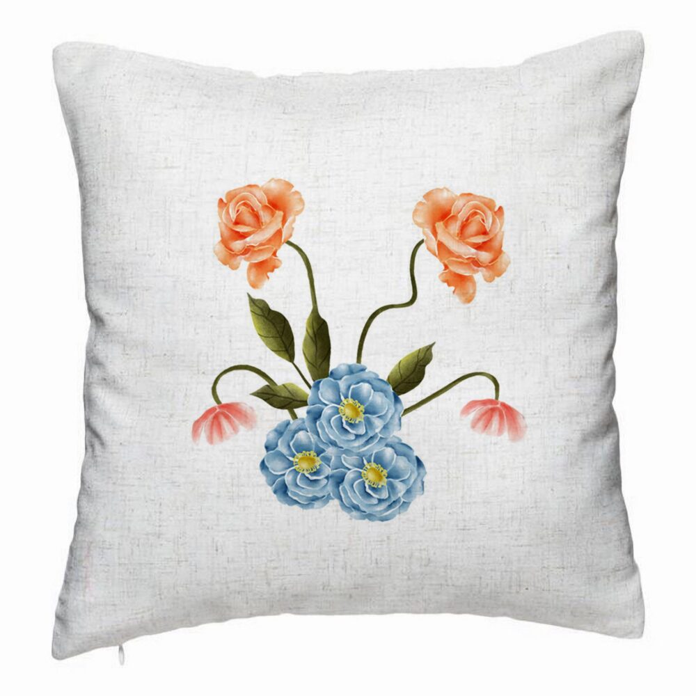 Perna Decorativa, Model Florale Roz si Alastru, 40x40 cm, Alb Murdar, Husa Detasabila, Burduf 5 Perna Decorativa