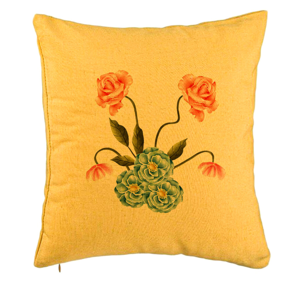 Perna Decorativa, Model Florale Roz si Alastru, 40x40 cm, Galben, Husa Detasabila, Burduf 5 Perna Decorativa