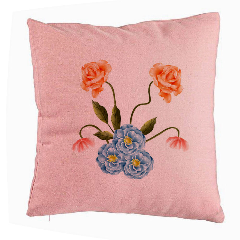 Perna Decorativa, Model Florale Roz si Alastru, 40x40 cm, Roz, Husa Detasabila, Burduf 5 Perna Decorativa