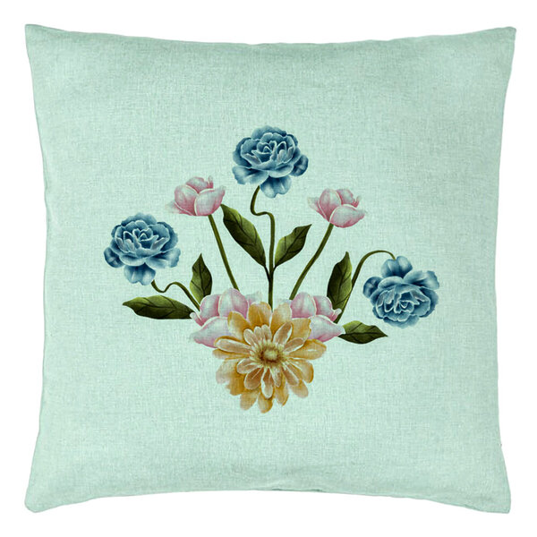 Perna Decorativa, Model Florale Verde Menta Gold si Verde Mentastru, 40x40 cm, Verde Menta, Husa Detasabila, Burduf 15 Perna Decorativa