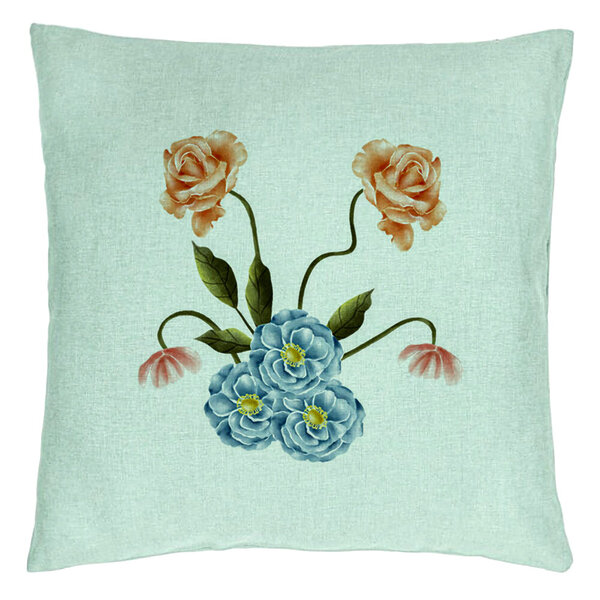 Perna Decorativa, Model Florale Verde Menta si Alastru, 40x40 cm, Verde Menta, Husa Detasabila, Burduf 15 Perna Decorativa