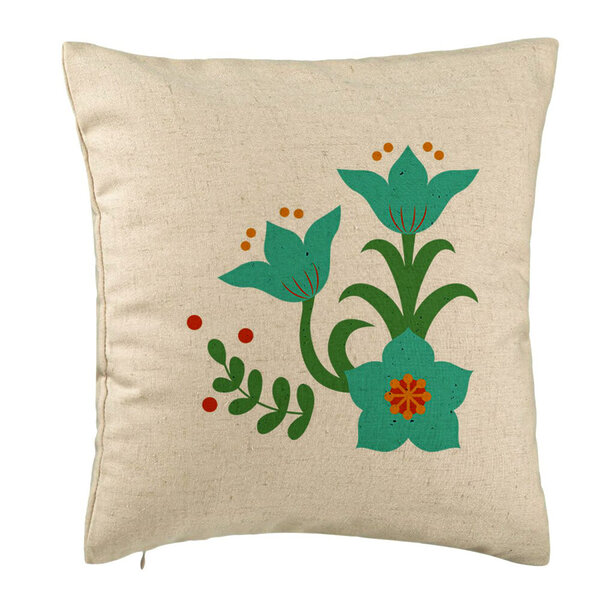 Perna Decorativa, Model Florale Verzi, 40x40 cm, Bej, Husa Detasabila, Burduf 5 Perna Decorativa