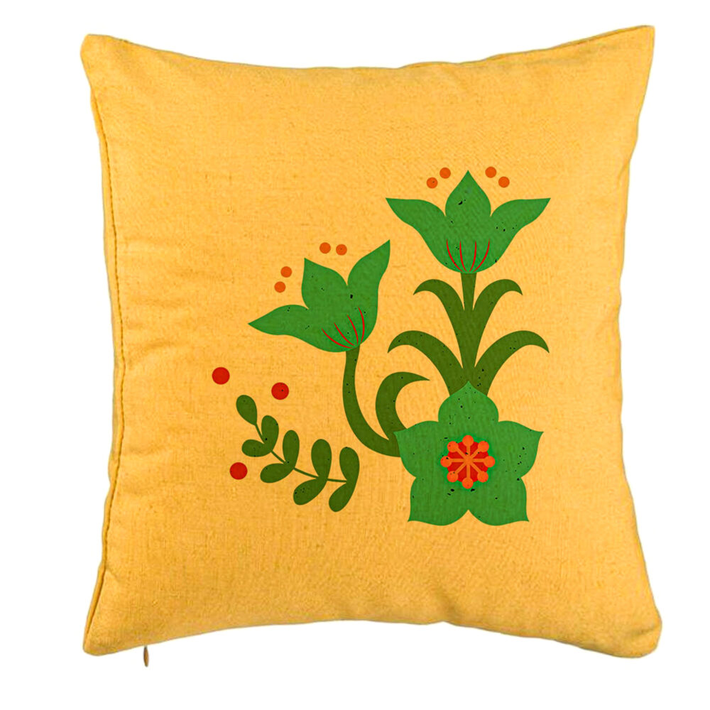 Perna Decorativa, Model Florale Verzi, 40x40 cm, Galben, Husa Detasabila, Burduf 5 Perna Decorativa