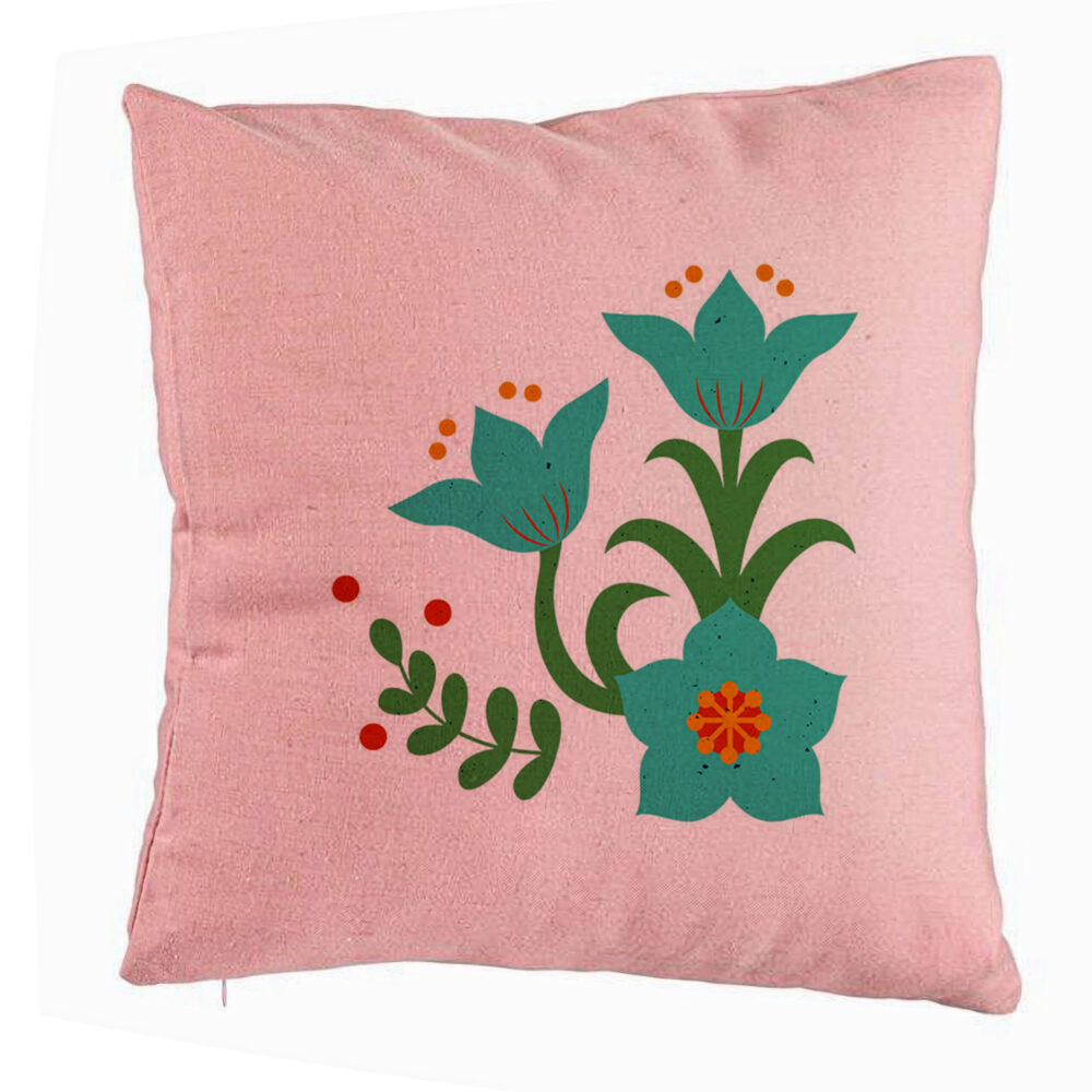 Perna Decorativa, Model Florale Verzi, 40x40 cm, Roz, Husa Detasabila, Burduf 5 Perna Decorativa