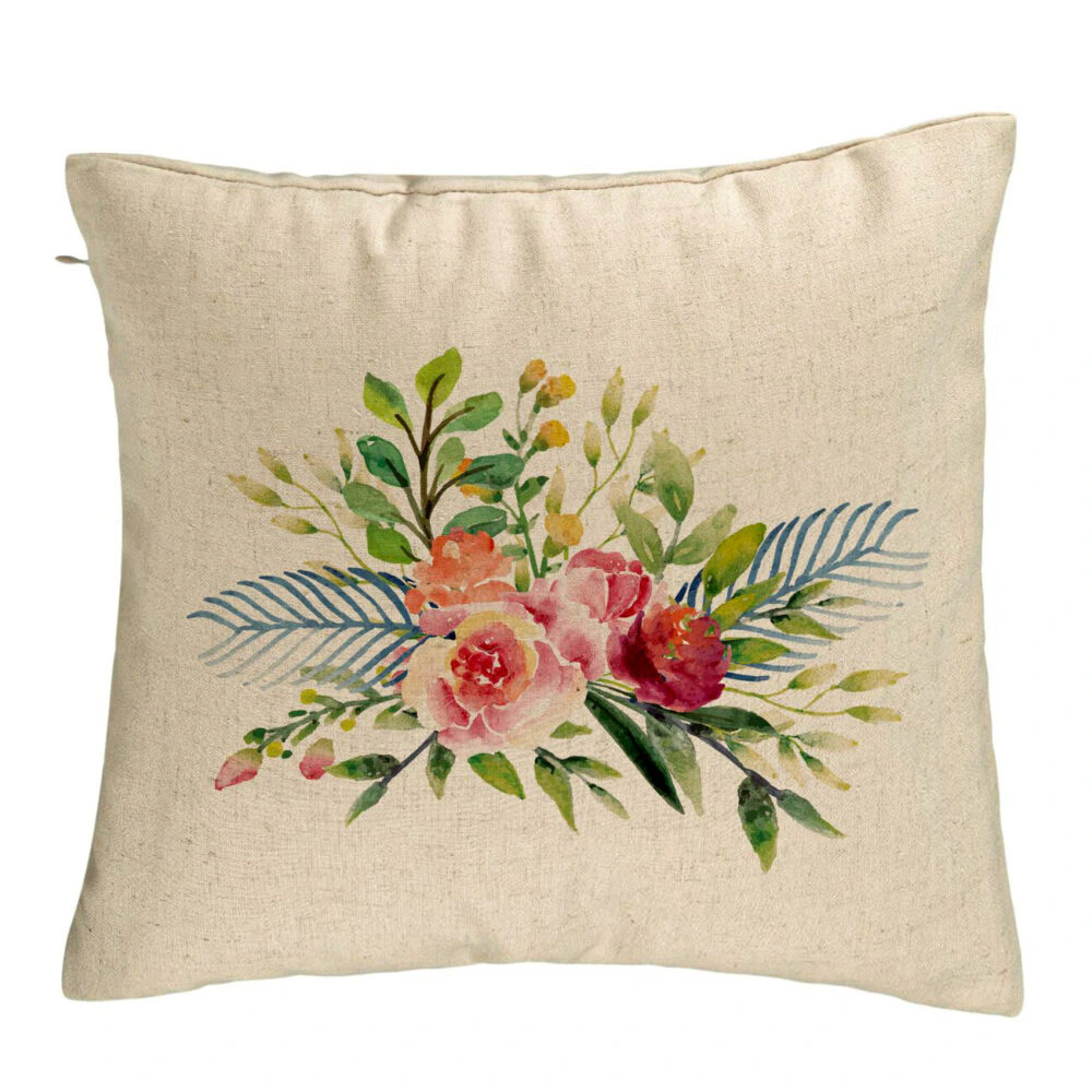 Perna Decorativa, Model Florale de vara, 40x40 cm, Bej, Husa Detasabila, Burduf 5 Perna Decorativa