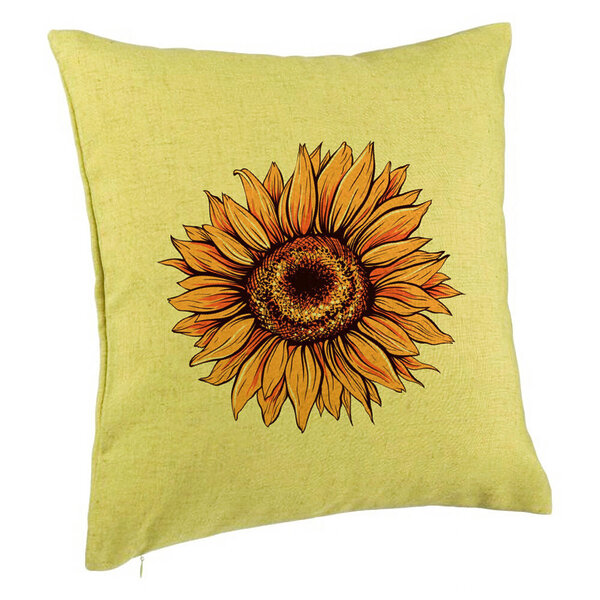 Perna Decorativa, Model Florea Soarelui, 40x40 cm, Verde, Husa Detasabila, Burduf 5 Perna Decorativa