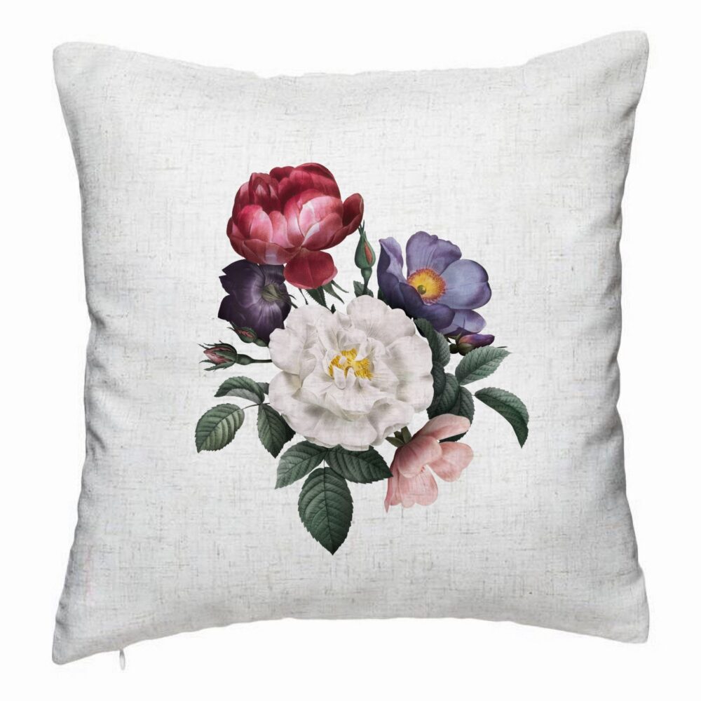 Perna Decorativa, Model Flori de Vara, 40x40 cm, Alb Murdar, Husa Detasabila, Burduf 5 Perna Decorativa
