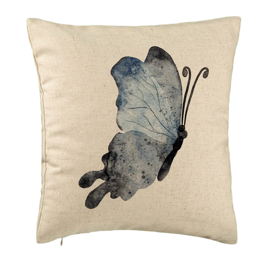 Perna Decorativa, Model Fluture 2, Blue and Black 40x40 cm, Bej, Husa Detasabila, Burduf 5 Perna Decorativa