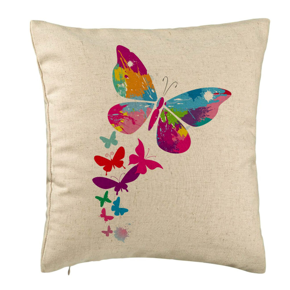 Perna Decorativa, Model Fluture Colorful, 40x40 cm, Bej, Husa Detasabila, Burduf 5 Perna Decorativa