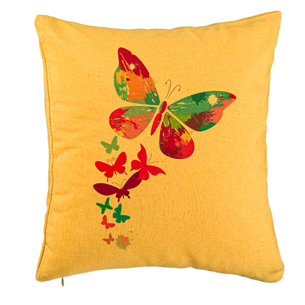 Perna Decorativa, Model Fluture Colorful, 40x40 cm, Galben, Husa Detasabila, Burduf 5 Perna Decorativa