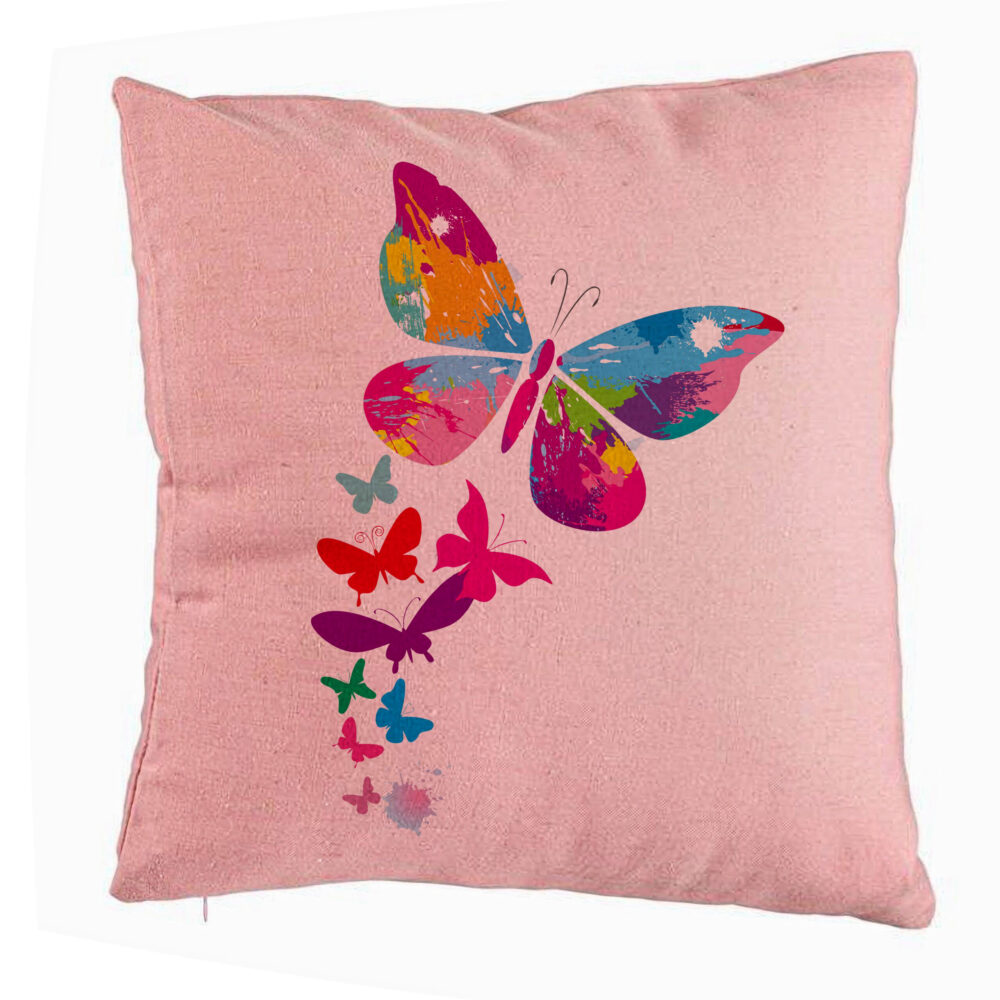 Perna Decorativa, Model Fluture Colorful, 40x40 cm, Roz, Husa Detasabila, Burduf 5 Perna Decorativa