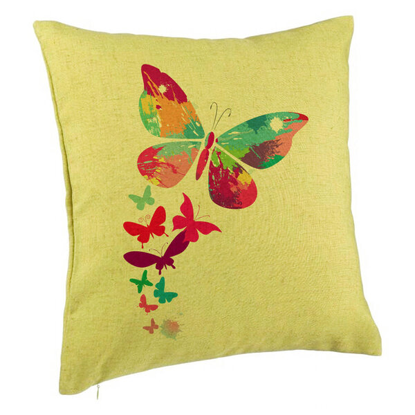 Perna Decorativa, Model Fluture Colorful, 40x40 cm, Verde, Husa Detasabila, Burduf 5 Perna Decorativa