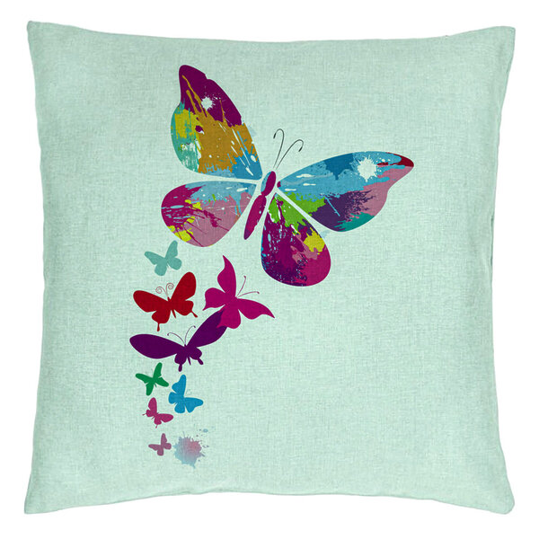 Perna Decorativa, Model Fluture Colorful, 40x40 cm, Verde Menta, Husa Detasabila, Burduf 15 Perna Decorativa