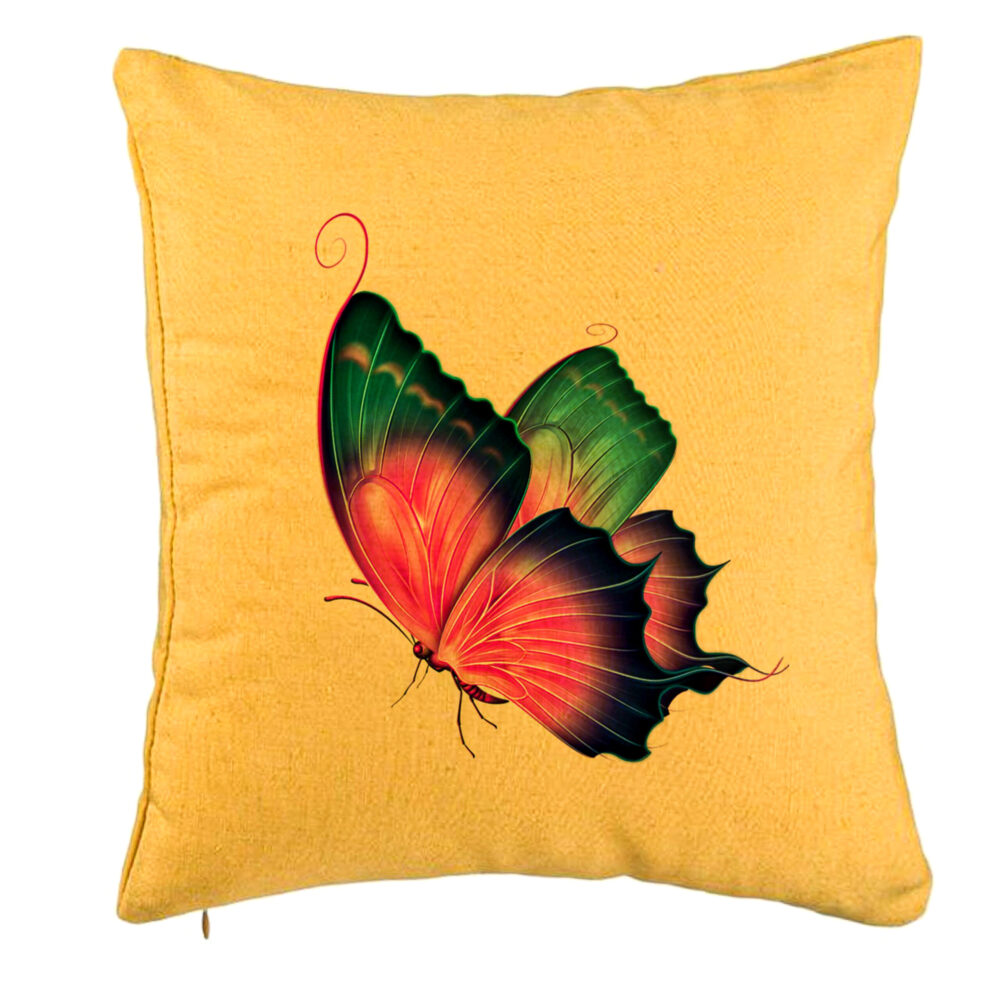 Perna Decorativa, Model Fluture Multicolor, 40x40 cm, Galben, Husa Detasabila, Burduf 5 Perna Decorativa