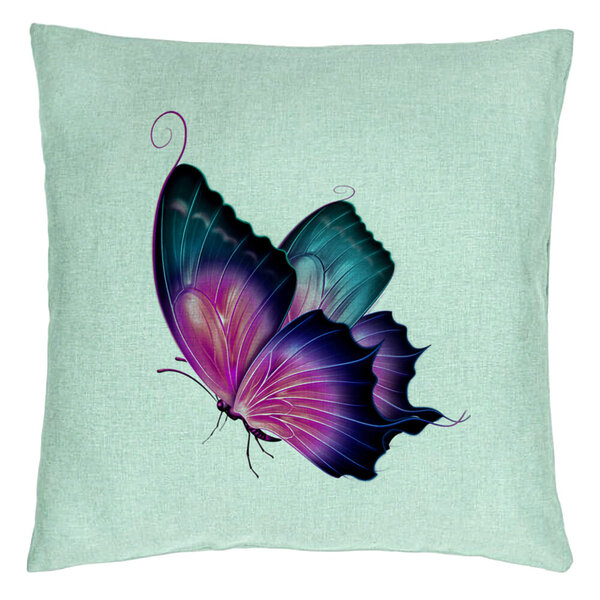 Perna Decorativa, Model Fluture Multicolor, 40x40 cm, Verde Menta, Husa Detasabila, Burduf 15 Perna Decorativa