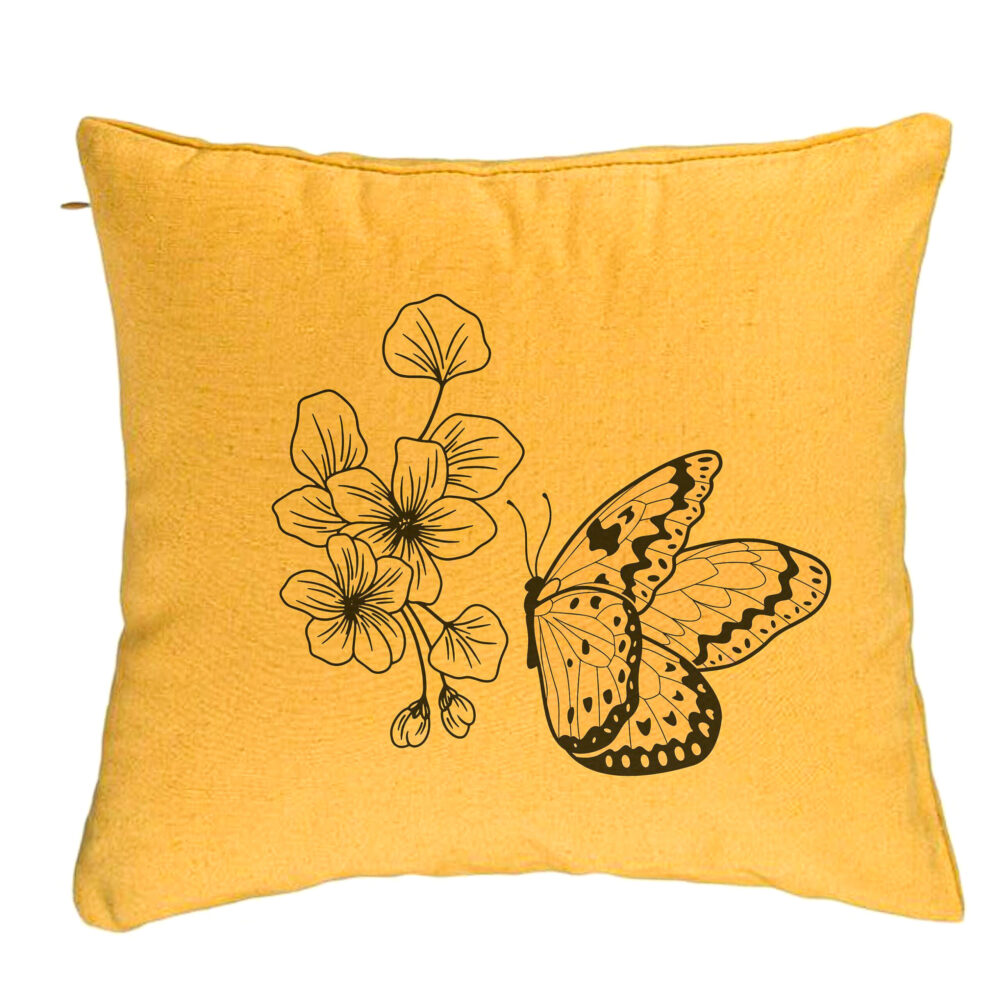 Perna Decorativa, Model Fluture si Flori, 40x40 cm, Galben, Husa Detasabila, Burduf 5 Perna Decorativa