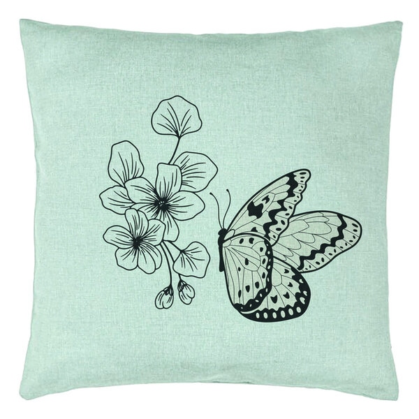 Perna Decorativa, Model Fluture si Flori, 40x40 cm, Verde Menta, Husa Detasabila, Burduf 15 Perna Decorativa