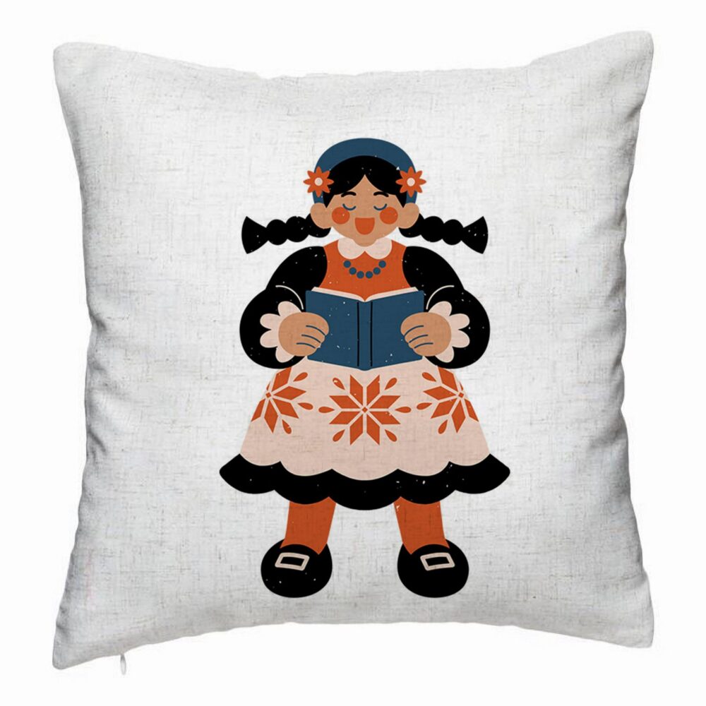 Perna Decorativa, Model Folk, 40x40 cm, Alb Murdar, Husa Detasabila, Burduf 5 Perna Decorativa