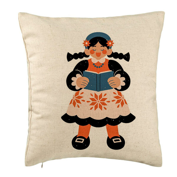 Perna Decorativa, Model Folk, 40x40 cm, Bej, Husa Detasabila, Burduf 5 Perna Decorativa