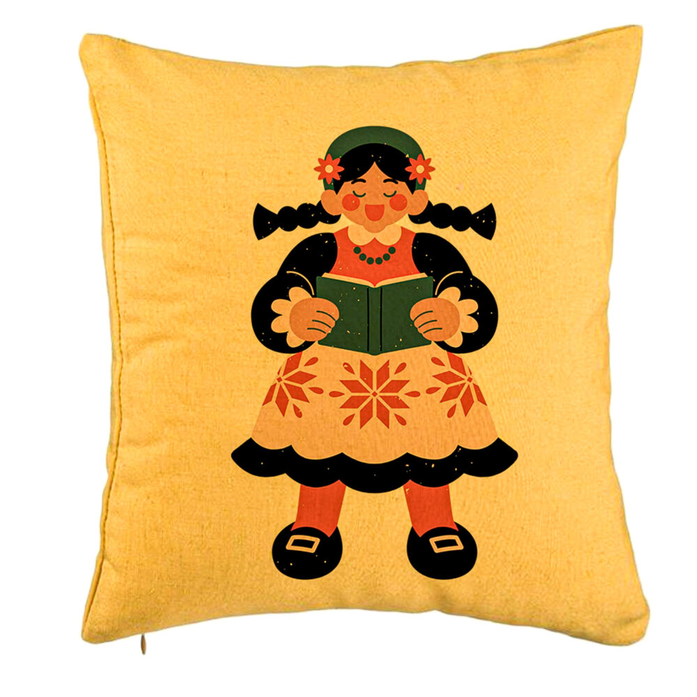 Perna Decorativa, Model Folk, 40x40 cm, Galben, Husa Detasabila, Burduf 5 Perna Decorativa