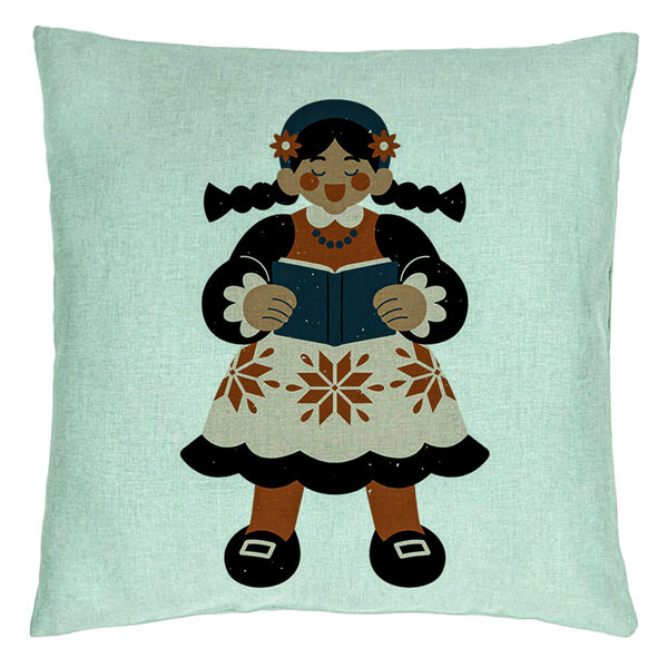 Perna Decorativa, Model Folk, 40x40 cm, Verde Menta, Husa Detasabila, Burduf 15 Perna Decorativa