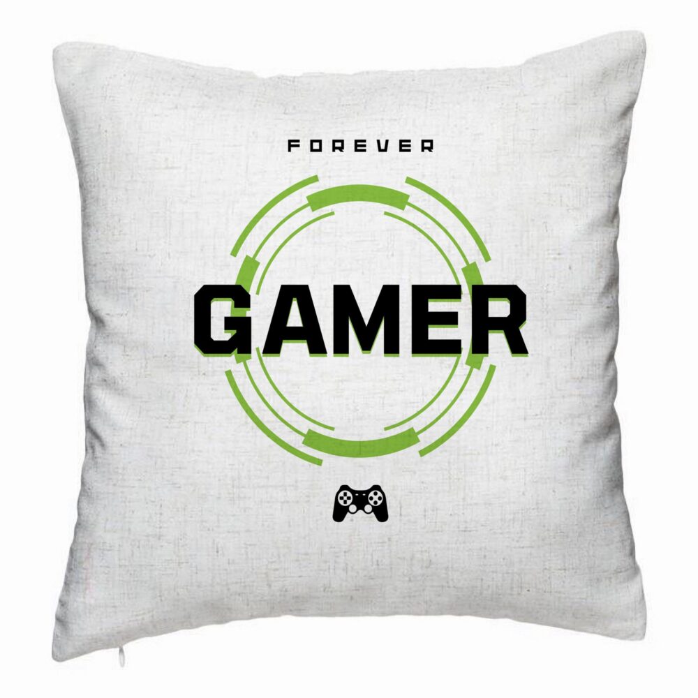 Perna Decorativa, Model Forever Gamer, 40x40 cm, Alb Murdar, Husa Detasabila, Burduf 5 Perna Decorativa