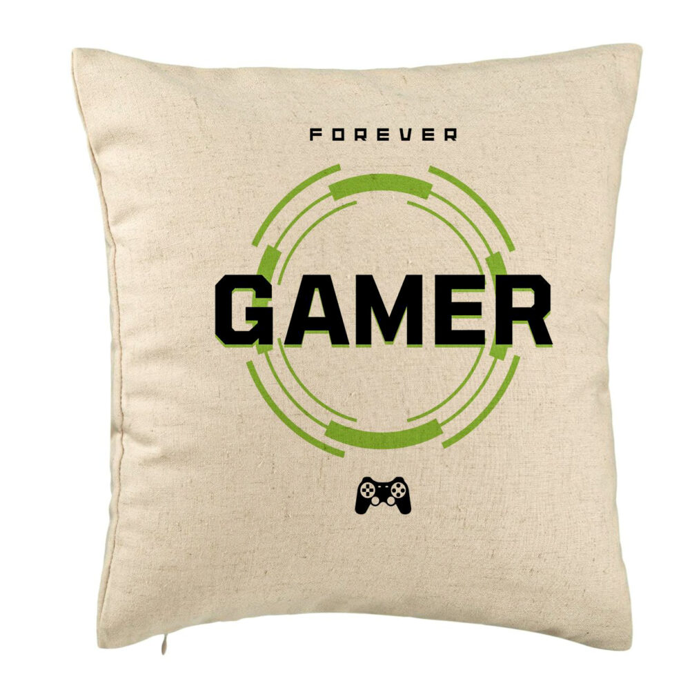 Perna Decorativa, Model Forever Gamer, 40x40 cm, Bej, Husa Detasabila, Burduf 5 Perna Decorativa