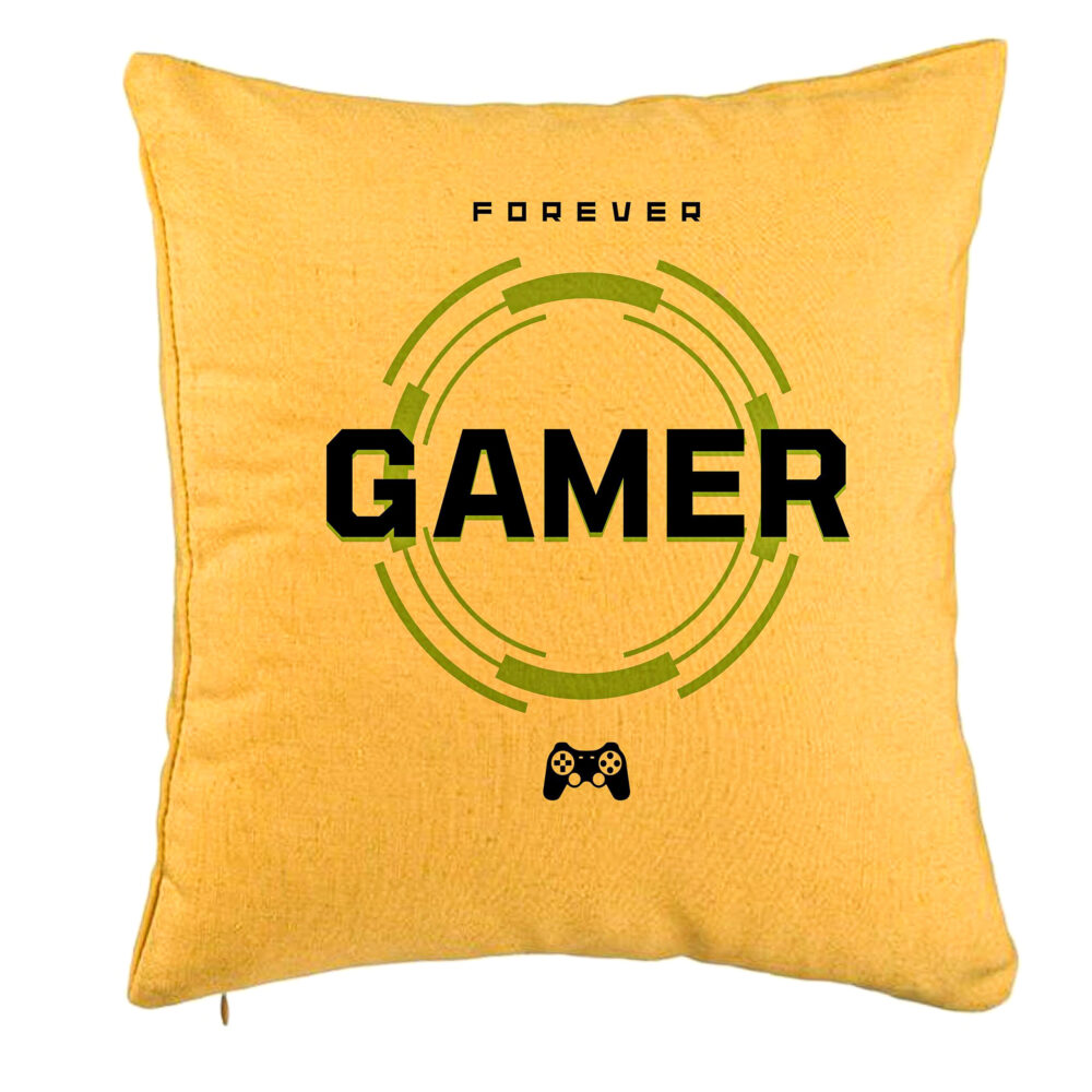 Perna Decorativa, Model Forever Gamer, 40x40 cm, Galben, Husa Detasabila, Burduf 5 Perna Decorativa