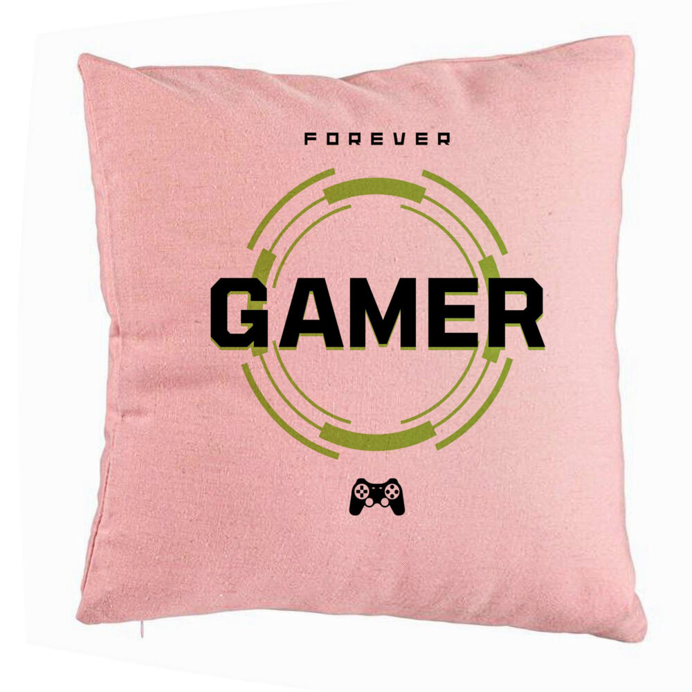 Perna Decorativa, Model Forever Gamer, 40x40 cm, Roz, Husa Detasabila, Burduf 5 Perna Decorativa