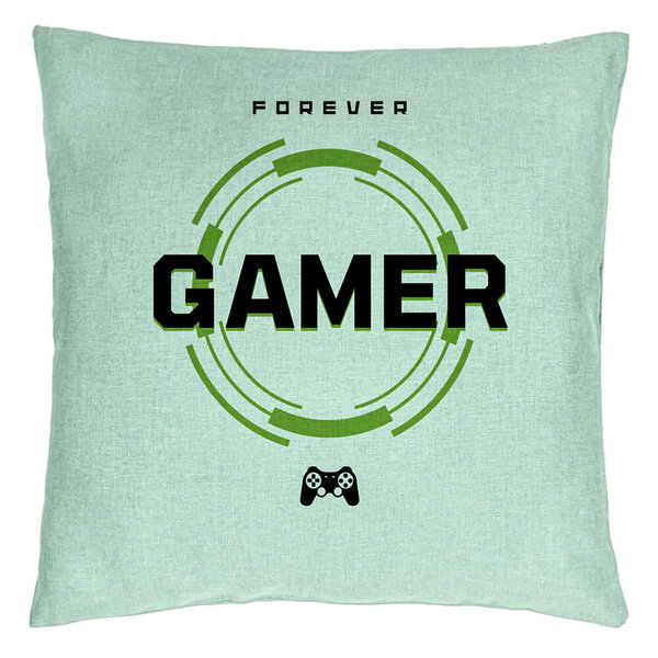 Perna Decorativa, Model Forever Gamer, 40x40 cm, Verde Menta, Husa Detasabila, Burduf 15 Perna Decorativa