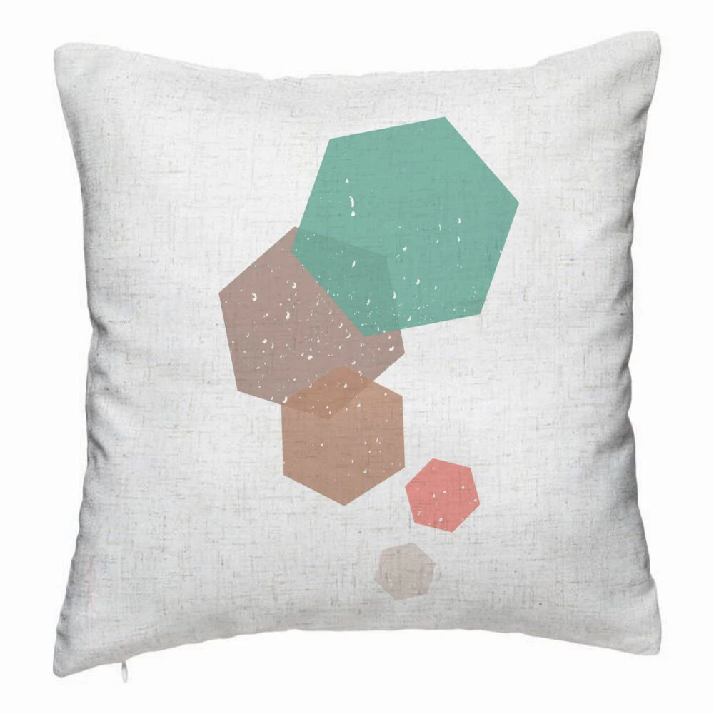 Perna Decorativa, Model Forme Geometrice 2, Multicolor, 40x40 cm, Alb Murdar, Husa Detasabila, Burduf 5 Perna Decorativa