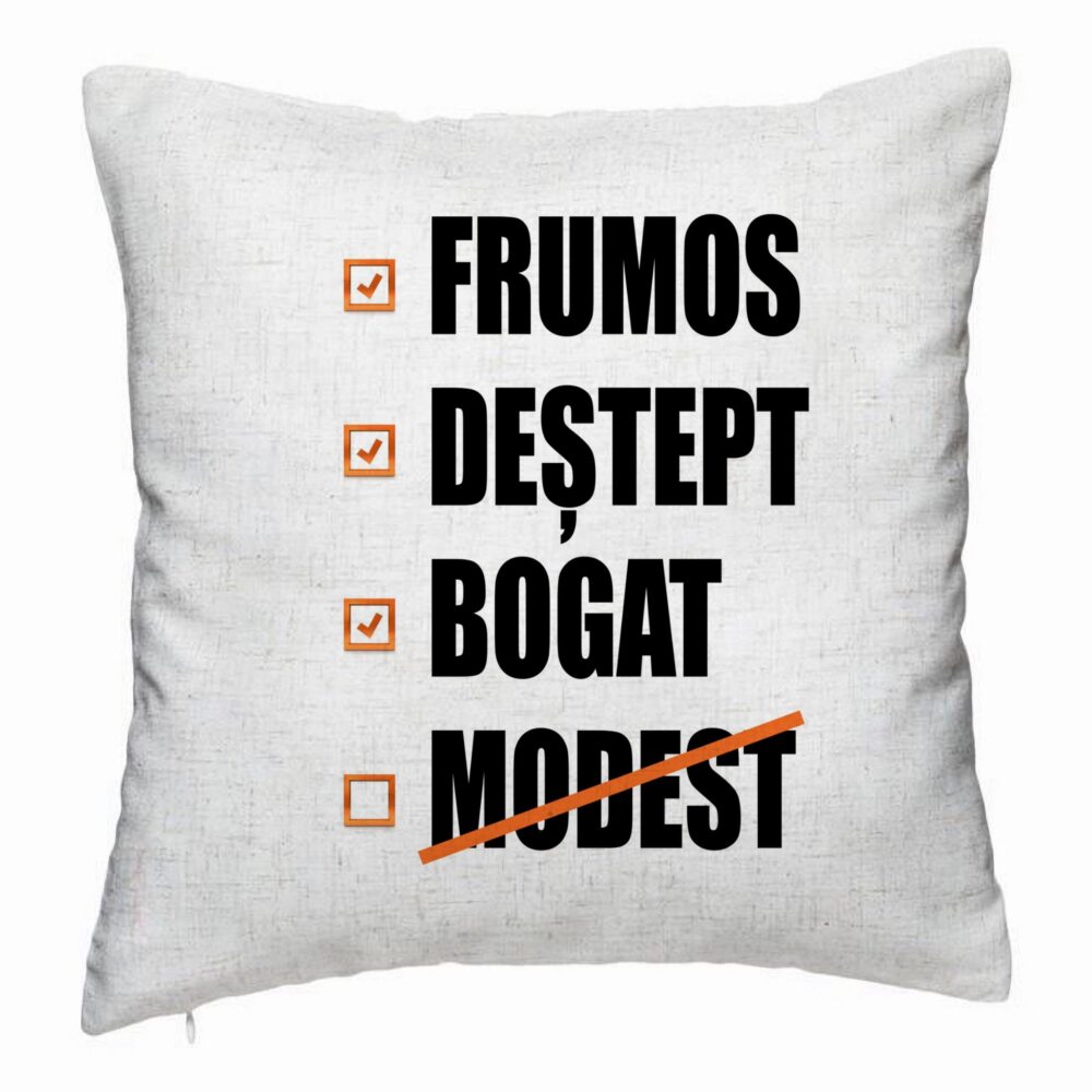 Perna Decorativa, Model Frumos Destept Bogad Modest, 40x40 cm, Alb Murdar, Husa Detasabila, Burduf 5 Perna Decorativa